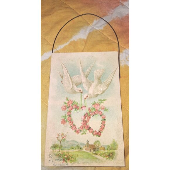 Vintage Valentine Card With Doves & Rose Wreath Design - Picture 8 of 10